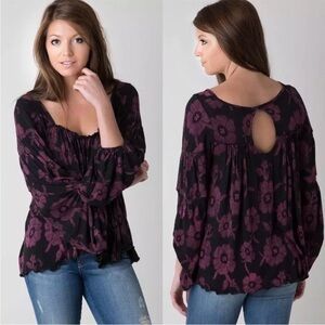 Free People Zoe Top Night Combo Floral Black Purple